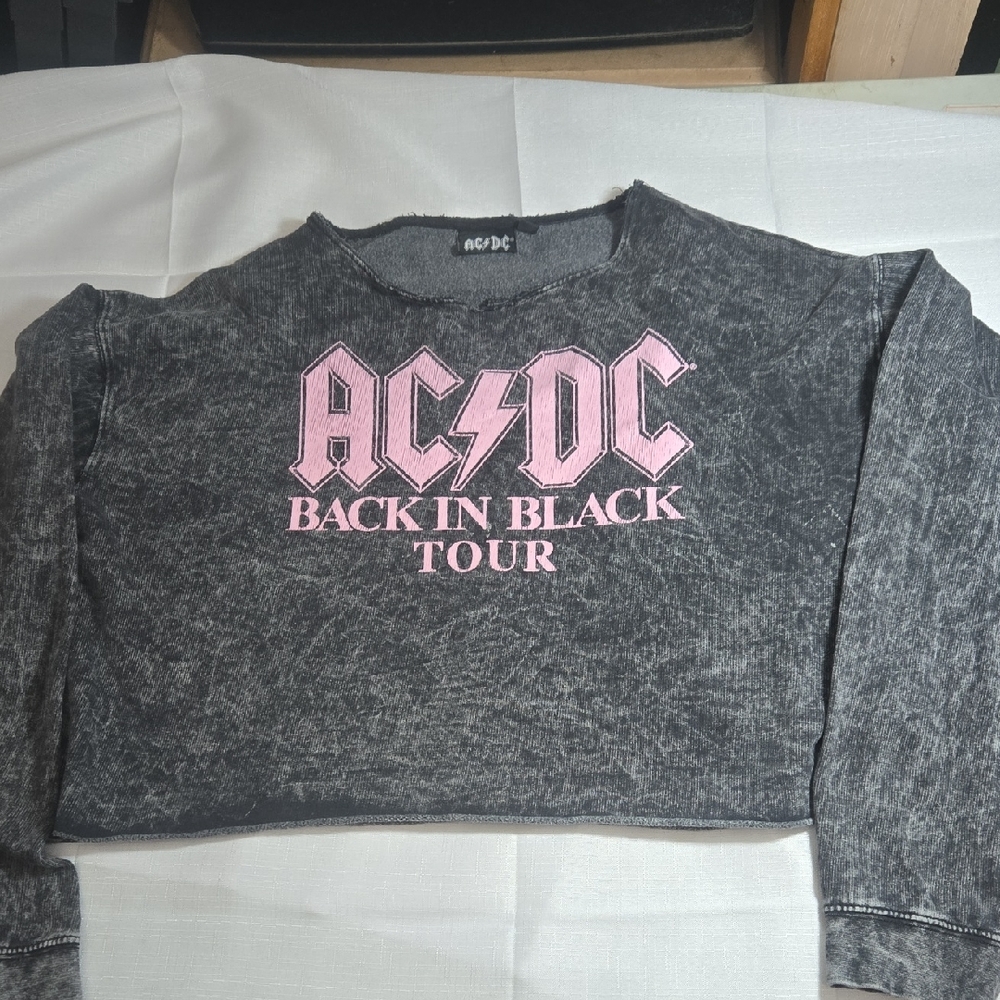 AC/DC Black and Pink Back In Black Tour Crop Long Sleeve Womens L